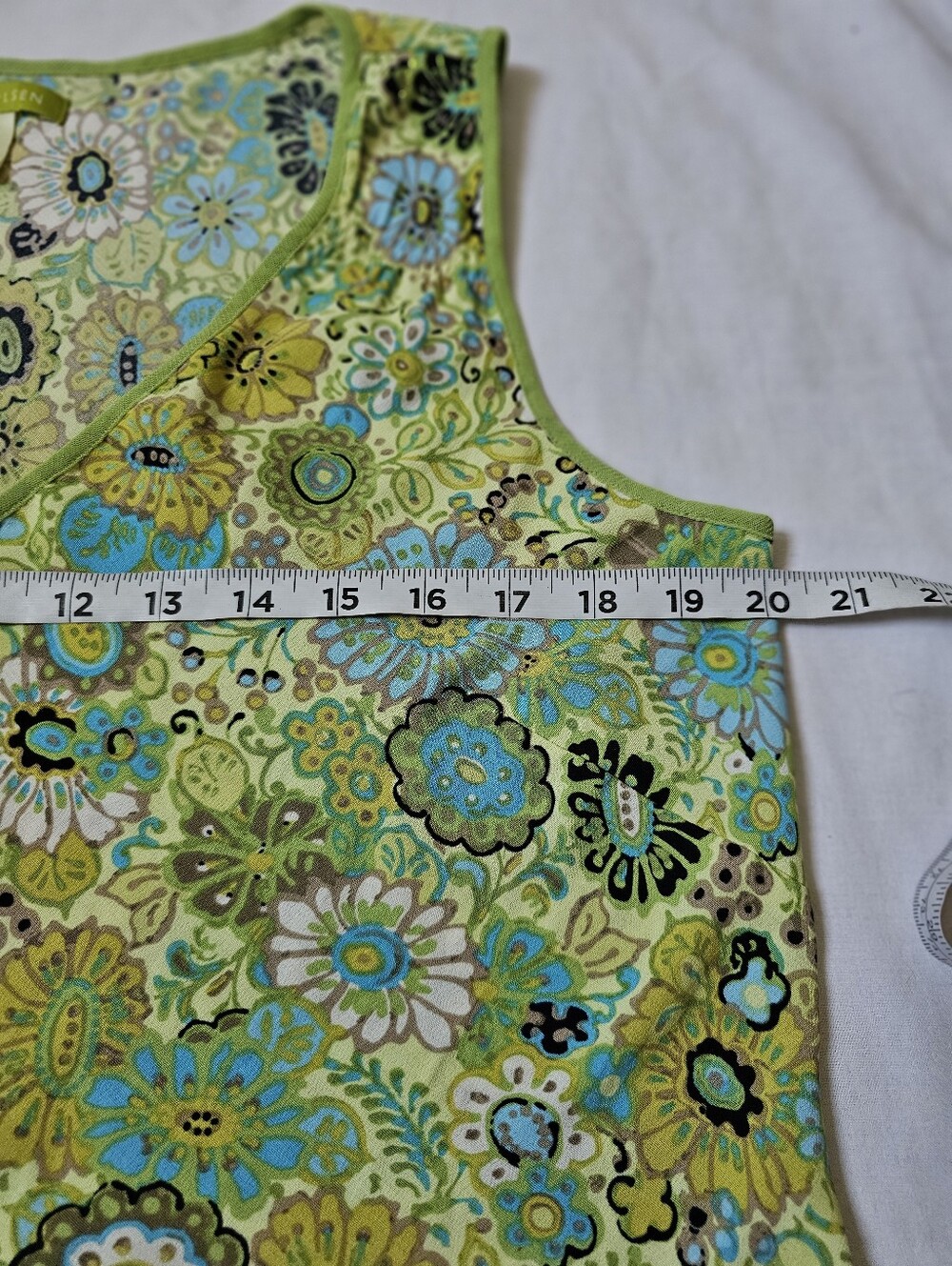 Sigrid Olsen Floral Tank Top Size Large Green Blue Rayon Boho Cottagecore - Picture 8 of 10
